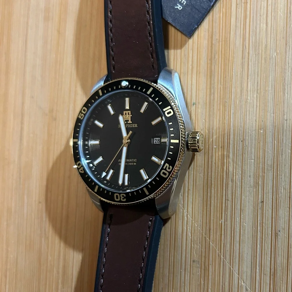 Tommy Hilfiger Automatic Watch With 40mm Black Face & Leather & Silicone Band